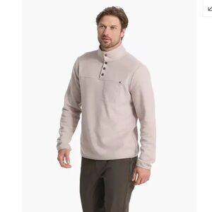 Vuori Venice Wool Pullover Beige Wool Blend Fleece Men’s M Quarter Snap Logo